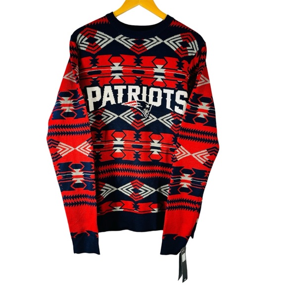 NFL Other - NWT NFL Patriots Aztec Geometric Knit Sweater Acrylic Navy Red M
